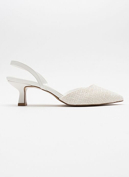 OVER Beyaz Tüvit Sivri Burun Kısa Topuklu Kadın Ayakkabı - Görsel 7
