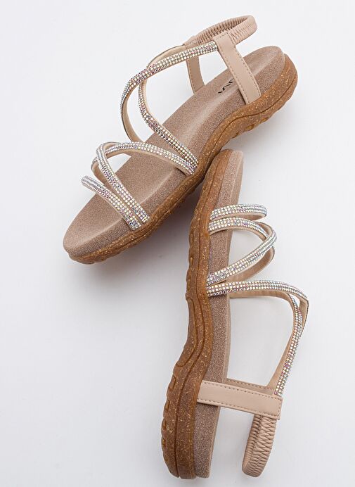 EVER Bej Taşlı Kadın Sandalet - Görsel 4