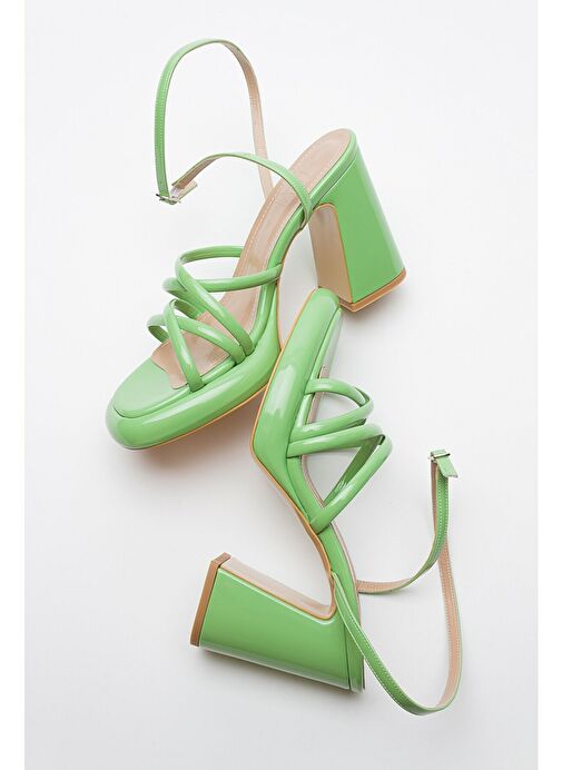 OPPE Yeşil Rugan Kadın Platform Topuklu Ayakkabı - Görsel 3