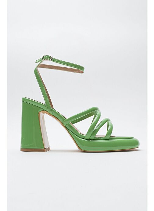 OPPE Yeşil Rugan Kadın Platform Topuklu Ayakkabı - Görsel 7