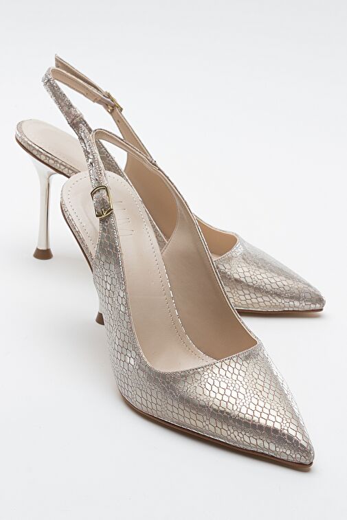 ORFO Altın Desenli Kadın Yüksek Topuklu Ayakkabı - Görsel 2