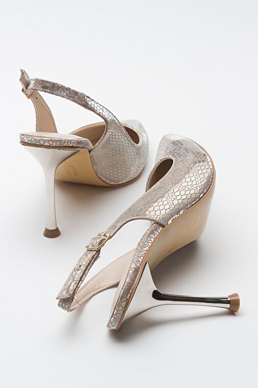 ORFO Altın Desenli Kadın Yüksek Topuklu Ayakkabı - Görsel 3