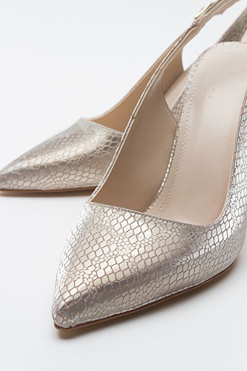 ORFO Altın Desenli Kadın Yüksek Topuklu Ayakkabı - Görsel 5