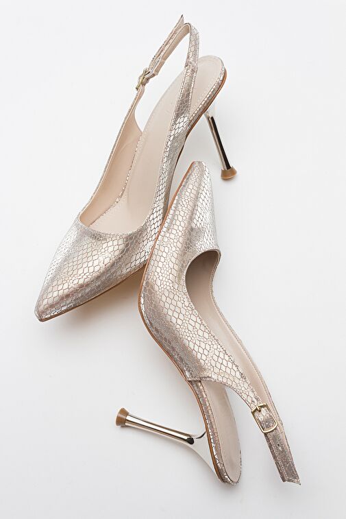 ORFO Altın Desenli Kadın Yüksek Topuklu Ayakkabı - Görsel 6