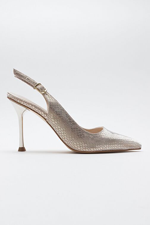 ORFO Altın Desenli Kadın Yüksek Topuklu Ayakkabı - Görsel 7