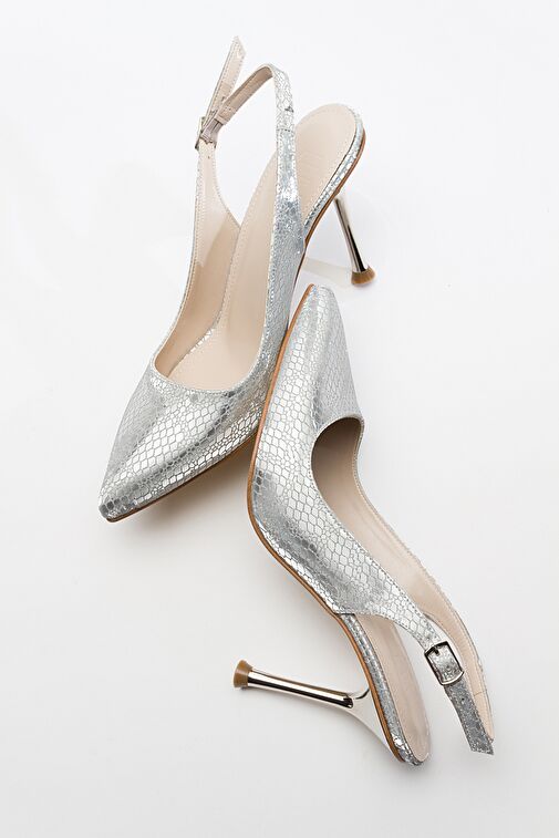 ORFO Gümüş Desenli Kadın Yüksek Topuklu Ayakkabı - Görsel 3