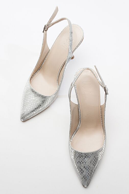 ORFO Gümüş Desenli Kadın Yüksek Topuklu Ayakkabı - Görsel 4
