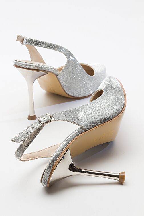 ORFO Gümüş Desenli Kadın Yüksek Topuklu Ayakkabı - Görsel 5