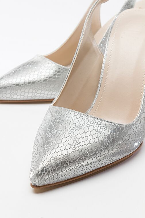 ORFO Gümüş Desenli Kadın Yüksek Topuklu Ayakkabı - Görsel 6