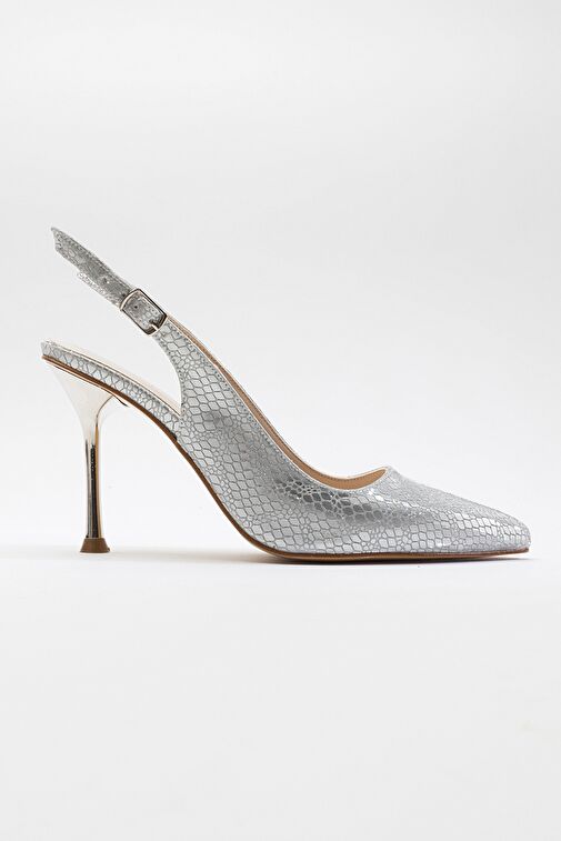 ORFO Gümüş Desenli Kadın Yüksek Topuklu Ayakkabı - Görsel 7