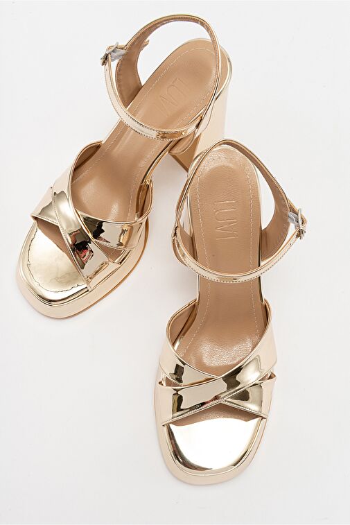 LELLO Altın Kadın Platform Topuklu Ayakkabı - Görsel 3