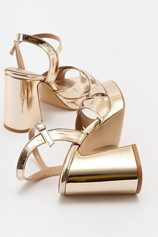 LELLO Altın Kadın Platform Topuklu Ayakkabı - Görsel 4