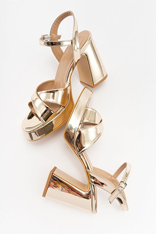 LELLO Altın Kadın Platform Topuklu Ayakkabı - Görsel 6