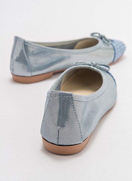 02 Mavi Simli Hakiki Deri Kadın Babet Ayakkabı - Görsel 5