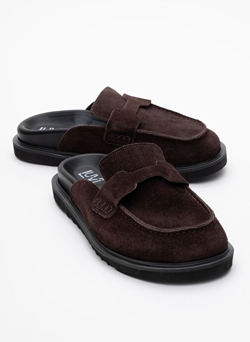 LAVEN Kahve Süet Hakiki Deri Kadın Terlik - Görsel 2