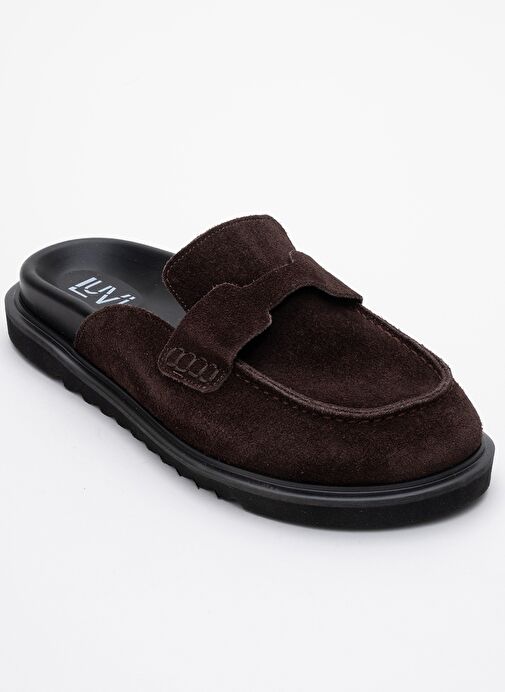 LAVEN Kahve Süet Hakiki Deri Kadın Terlik - Görsel 4