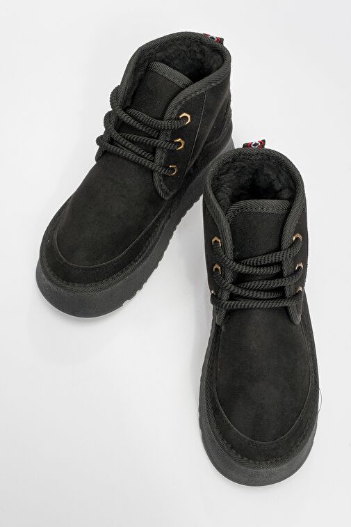 OVELA Siyah Kalın Taban Bağcıklı Kadın Spor Bot - Görsel 3