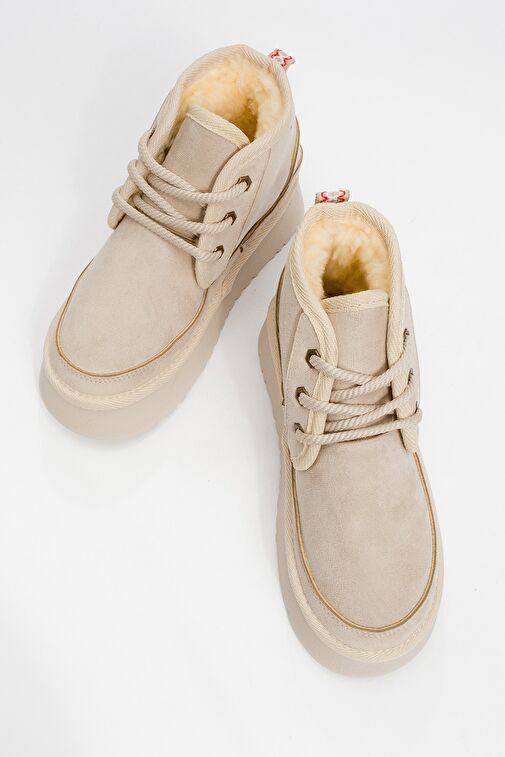 OVELA Bej Kalın Taban Bağcıklı Kadın Spor Bot - Görsel 3