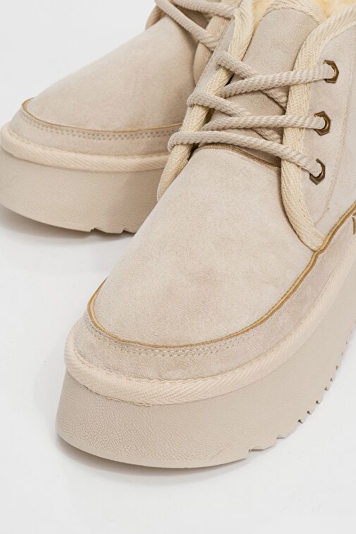 OVELA Bej Kalın Taban Bağcıklı Kadın Spor Bot - Görsel 4