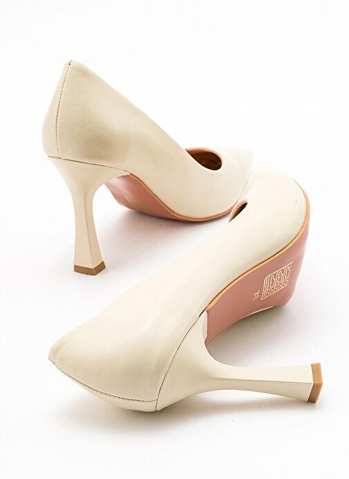 FOREST Ekru-Bej Cilt Kadın Topuklu Ayakkabı - Görsel 3