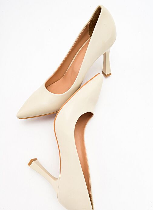 FOREST Ekru-Bej Cilt Kadın Topuklu Ayakkabı - Görsel 5