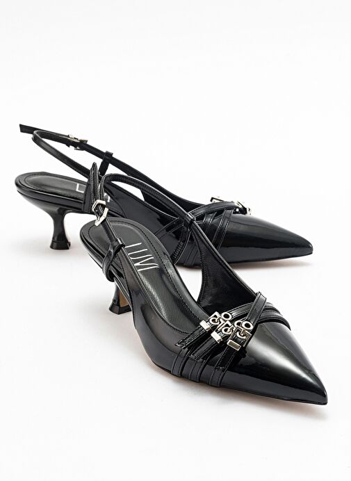 WOSS Siyah Rugan Kemer Detaylı Kadın Topuklu Ayakkabı - Görsel 2