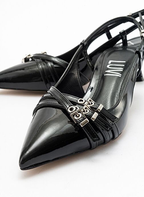 WOSS Siyah Rugan Kemer Detaylı Kadın Topuklu Ayakkabı - Görsel 4