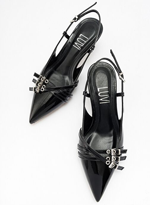 WOSS Siyah Rugan Kemer Detaylı Kadın Topuklu Ayakkabı - Görsel 5