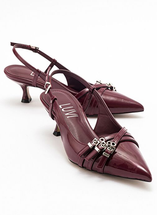 WOSS Bordo Rugan Kemer Detaylı Kadın Topuklu Ayakkabı - Görsel 2