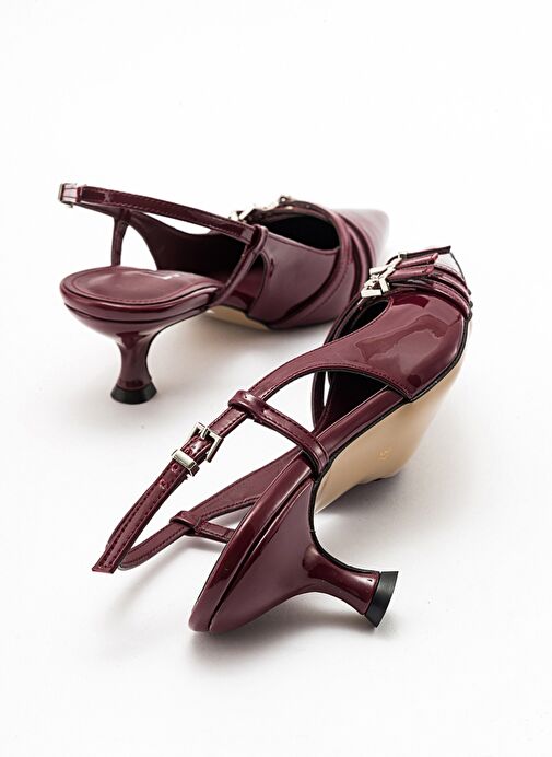 WOSS Bordo Rugan Kemer Detaylı Kadın Topuklu Ayakkabı - Görsel 3
