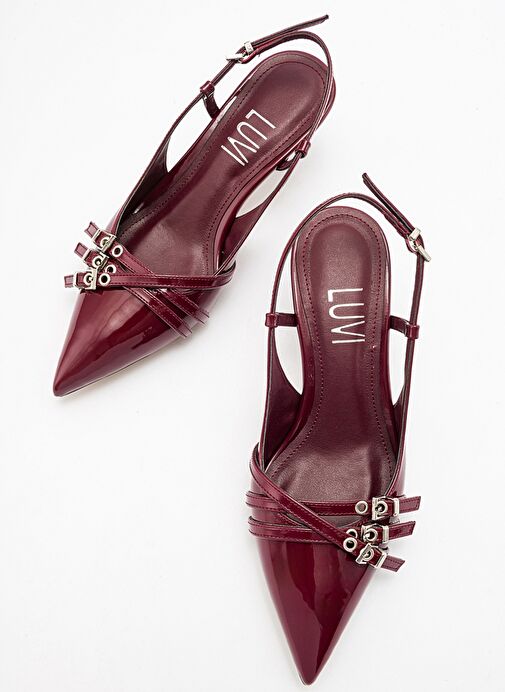 WOSS Bordo Rugan Kemer Detaylı Kadın Topuklu Ayakkabı - Görsel 4