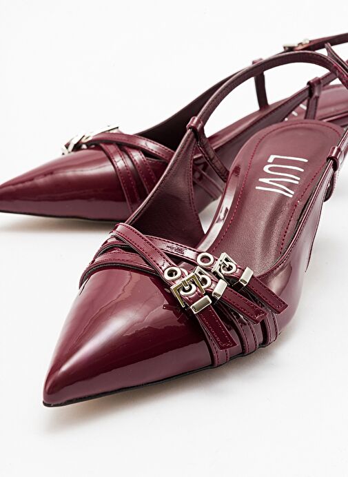 WOSS Bordo Rugan Kemer Detaylı Kadın Topuklu Ayakkabı - Görsel 6