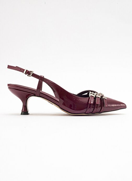 WOSS Bordo Rugan Kemer Detaylı Kadın Topuklu Ayakkabı - Görsel 7