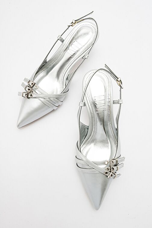 WOSS Gümüş Cilt Kemer Detaylı Kadın Topuklu Ayakkabı - Görsel 5
