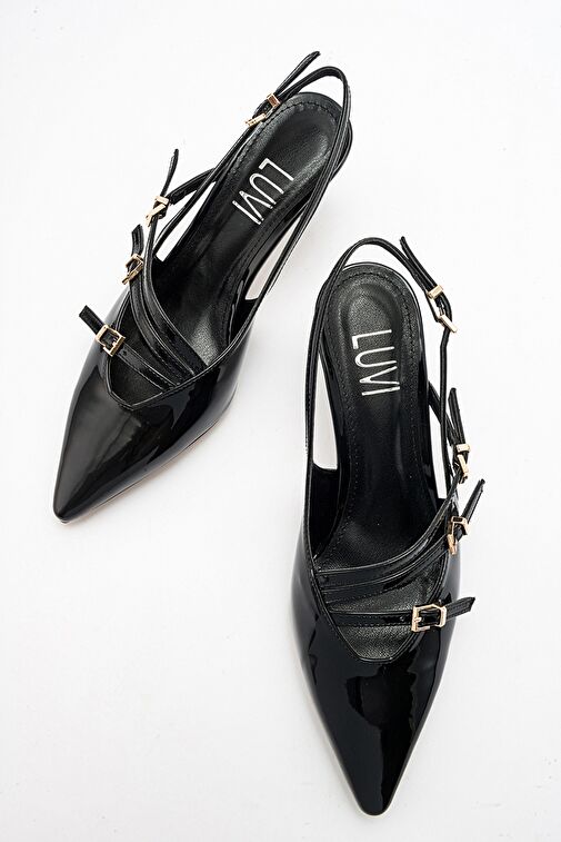 MAGRA Siyah Rugan Sivri Burun Arkası Açık İnce Topuklu Kadın Ayakkabı - Görsel 4