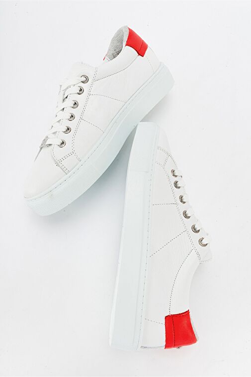 AYVERIE Beyaz Hakiki Deri Kadın Sneakers - Görsel 4