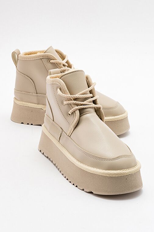 OVELA Bej Cilt Kalın Taban Bağcıklı Kadın Spor Bot - Görsel 2