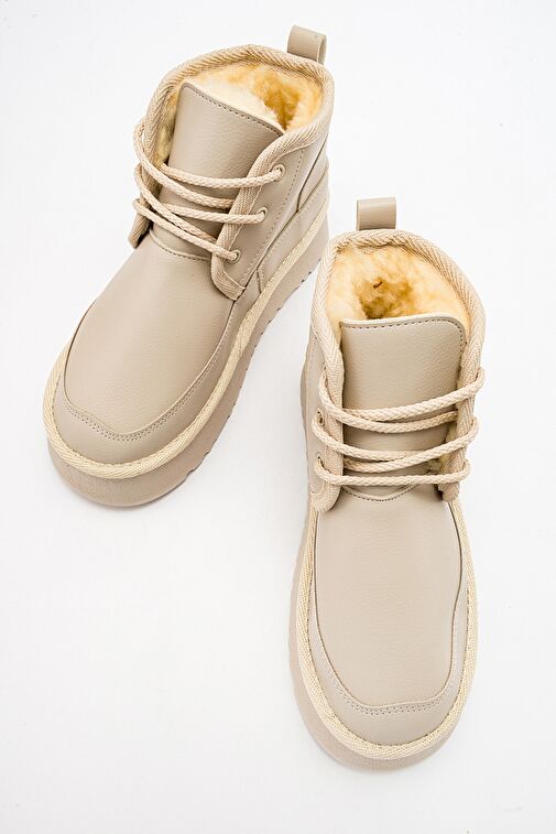 OVELA Bej Cilt Kalın Taban Bağcıklı Kadın Spor Bot - Görsel 3