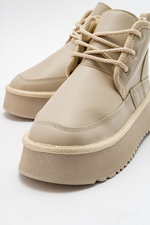 OVELA Bej Cilt Kalın Taban Bağcıklı Kadın Spor Bot - Görsel 4