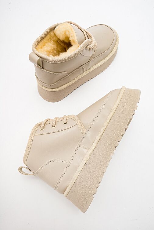 OVELA Bej Cilt Kalın Taban Bağcıklı Kadın Spor Bot - Görsel 5