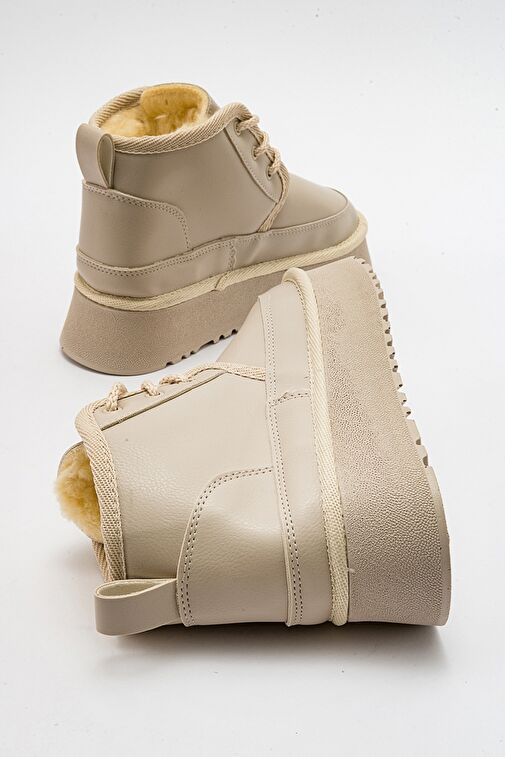 OVELA Bej Cilt Kalın Taban Bağcıklı Kadın Spor Bot - Görsel 6