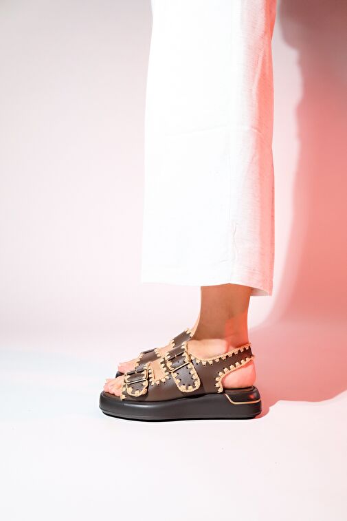 DOURO Kahve Cilt Hakiki Deri İp Örme Detaylı Kadın Sandalet - Görsel 6