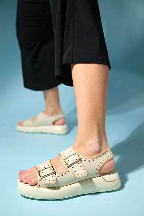 Luvi Shoes Kahverengi-Bej Kadın Deri Sandalet 9-6130 - Görsel 3