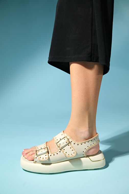 Luvi Shoes Kahverengi-Bej Kadın Deri Sandalet 9-6130 - Görsel 4