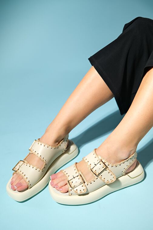 Luvi Shoes Kahverengi-Bej Kadın Deri Sandalet 9-6130 - Görsel 5