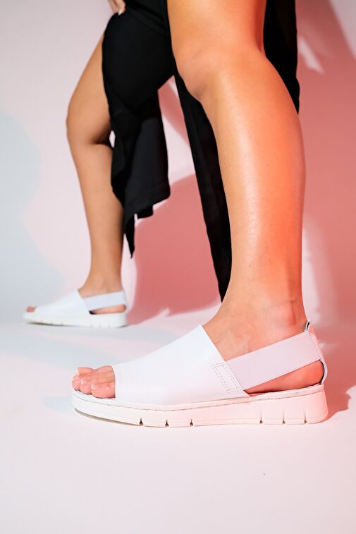 Luvi Shoes Beyaz Kadın Deri Sandalet 9-3040 - Görsel 4