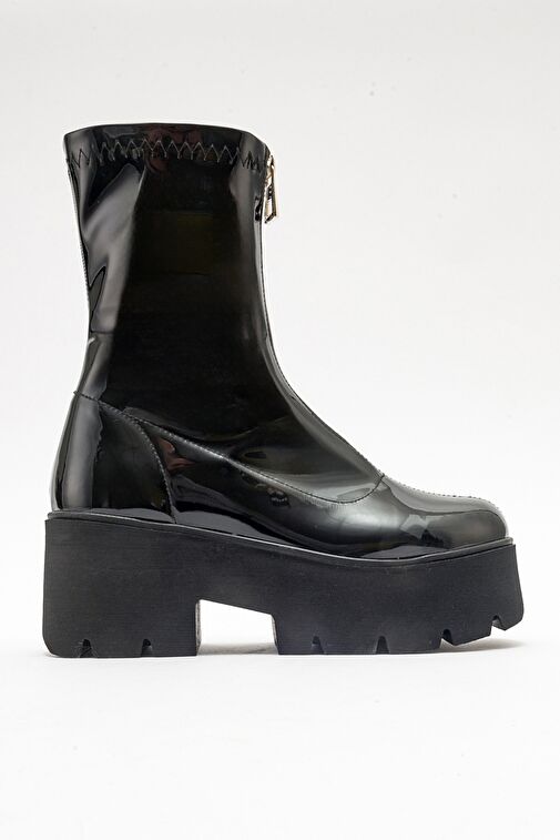 OVİL Siyah Rugan Kalın Taban Fermuarlı Kadın Bot - Görsel 7