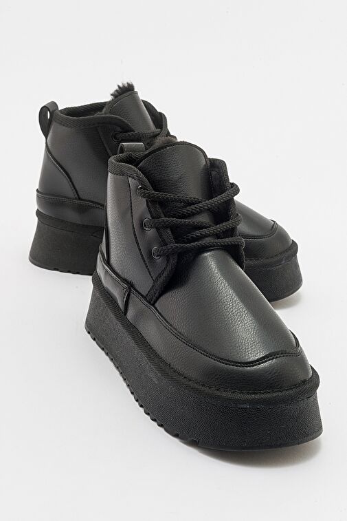 OVELA Siyah Cilt Kalın Taban Bağcıklı Kadın Spor Bot - Görsel 2