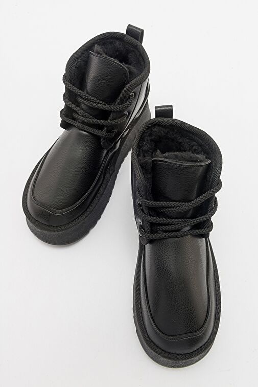 OVELA Siyah Cilt Kalın Taban Bağcıklı Kadın Spor Bot - Görsel 4