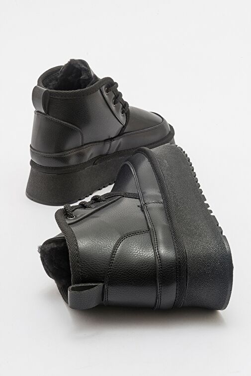 OVELA Siyah Cilt Kalın Taban Bağcıklı Kadın Spor Bot - Görsel 5